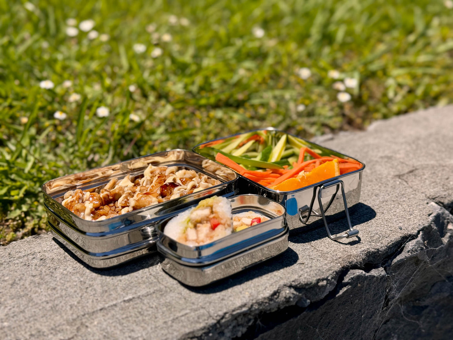 Medium Rectangular Lunch Box - 3 in 1 | Bento Stainless Steel