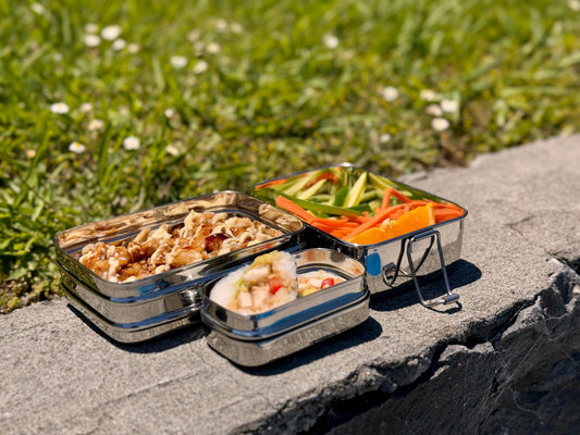 Meals in Steel Stainless Steel Lunch Box Bento Medium Rectangular Lunchbox (3 in 1) | Stainless Steel - 875ml