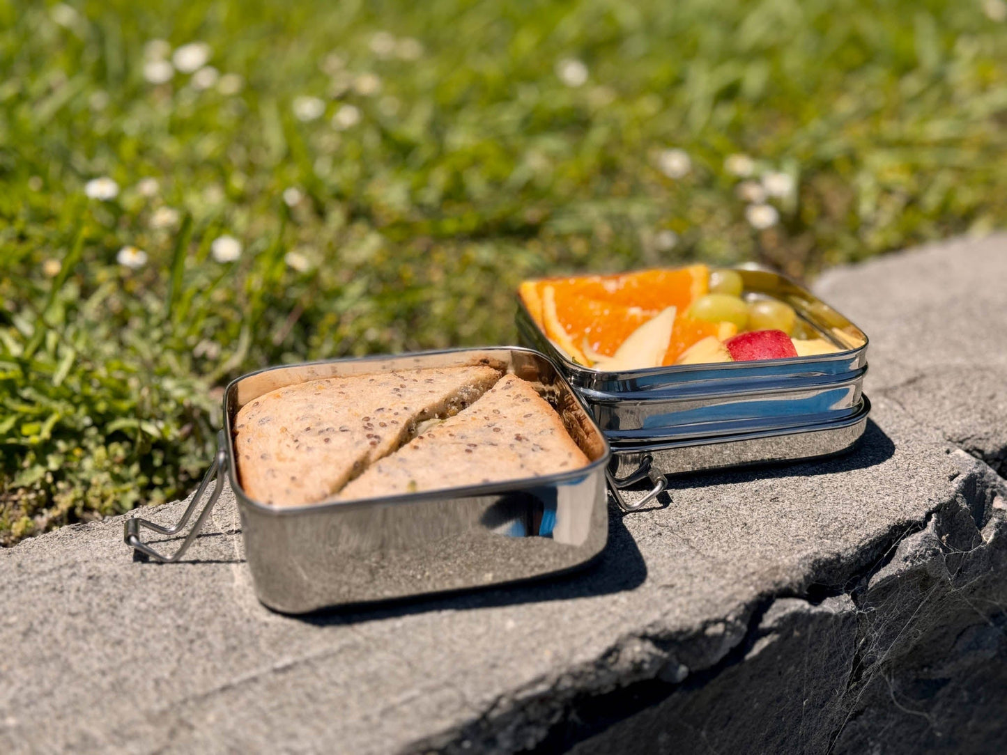 Meals in Steel Stainless Steel Lunch Box Twin Layer Square Shape Lunchbox | Stainless Steel | 1000ml